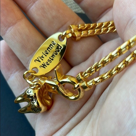 VIVIENNE WESTWOOD Gold Double Chain Bracelet with Tooth Charm - Picture 2 of 7